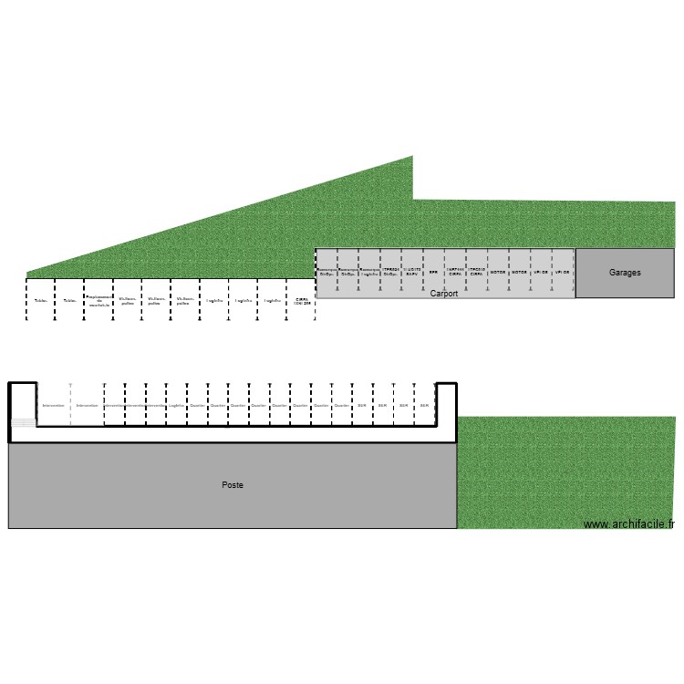 Parking poste de Marche. Plan de 1 pièce et 131 m2