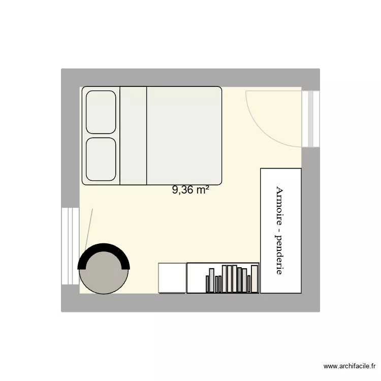 chambre. Plan de 1 Pièce et 9 m²