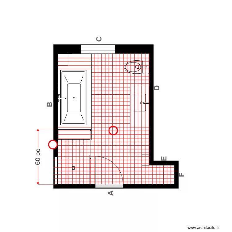 jutras sdb pose. Plan de 1 pièce et 9 m²