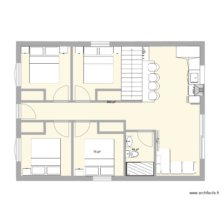776-bas. Plan de 3 pièces et 63 m2