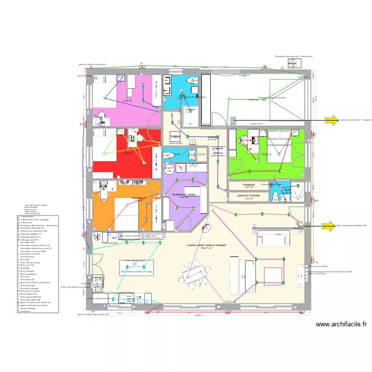 plan 6 electricit&eacute;. Plan de 14  et 154 m²
