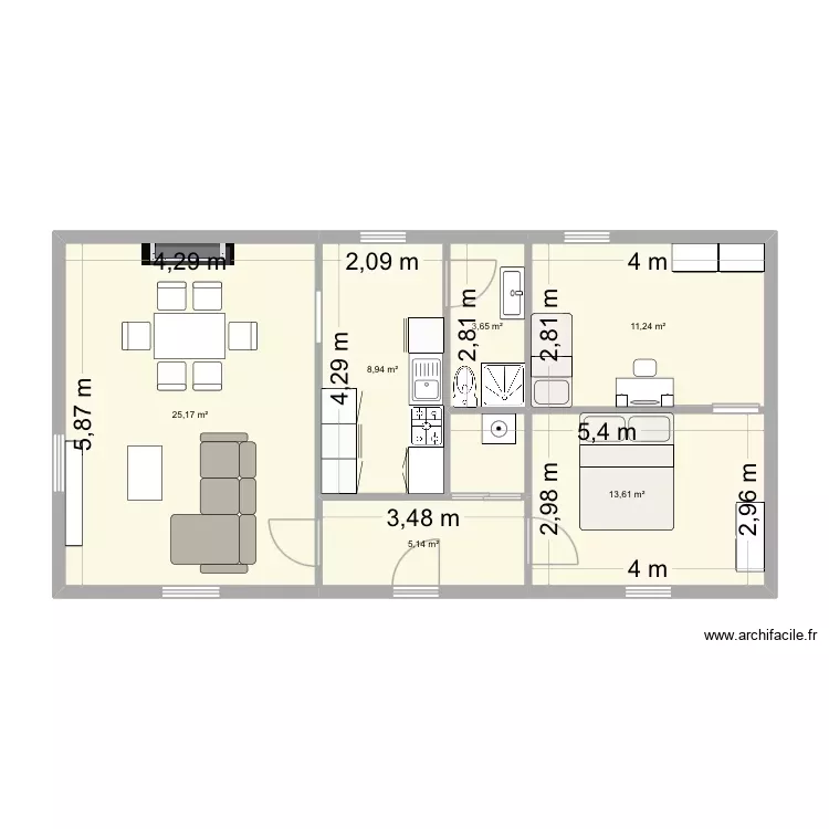 Acwape5. Plan de 6 Pièces et 68 m²