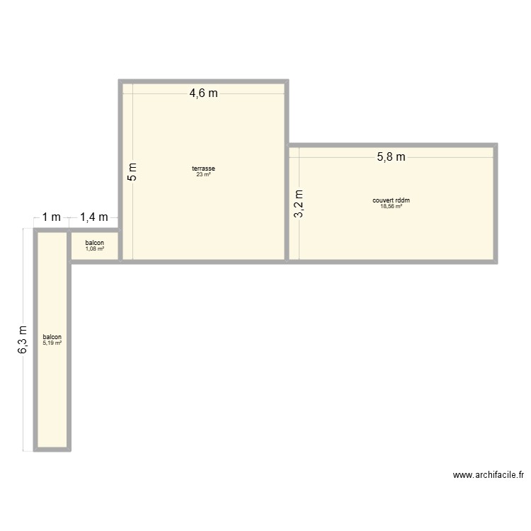 terrasse. Plan de 4 pièces et 48 m2