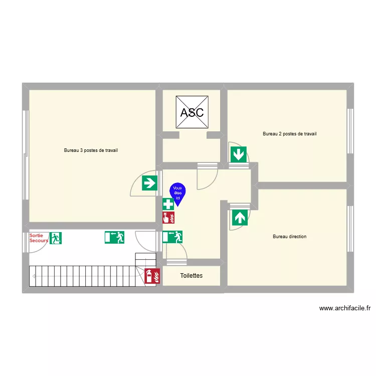 CLPS MS 1er etage. Plan de 5  et 76 m²