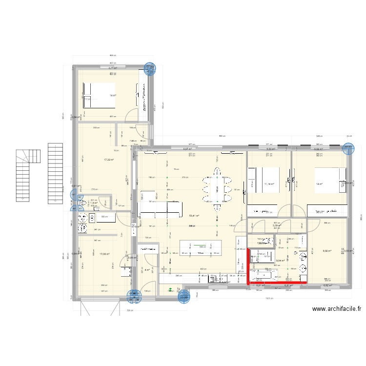 plan electricité salon et sdb. Plan de 31 pièces et 157 m2