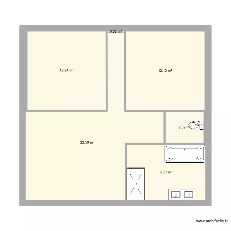 Maison B. etage. Plan de 5  et 59 m²