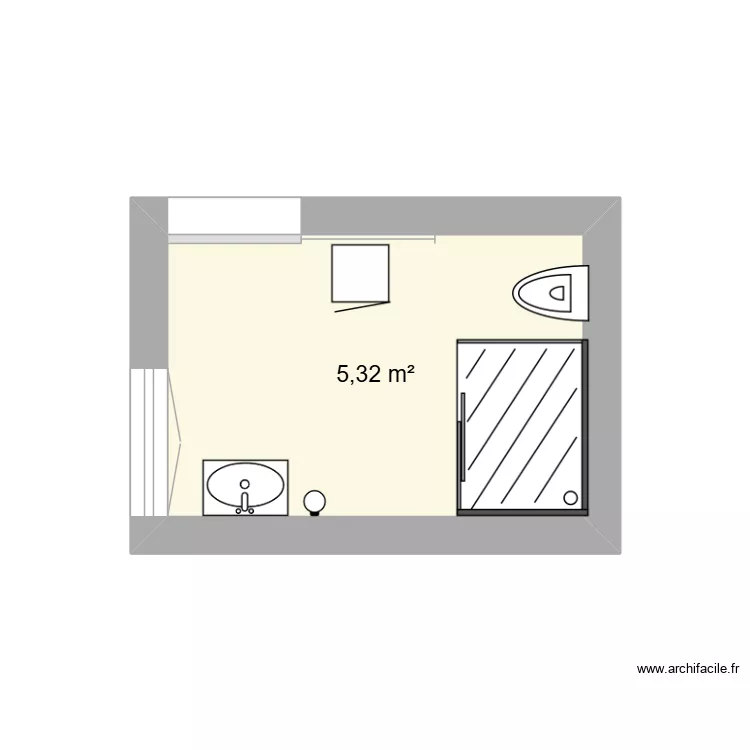 Salle de bain. Plan de 1  et 5 m²
