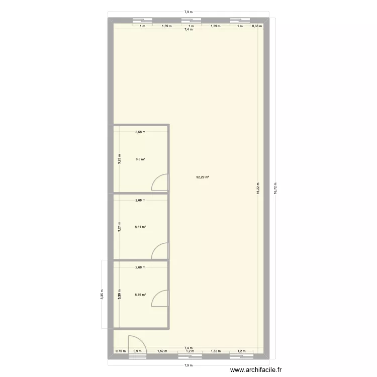 cab central fac. Plan de 4  et 118 m²
