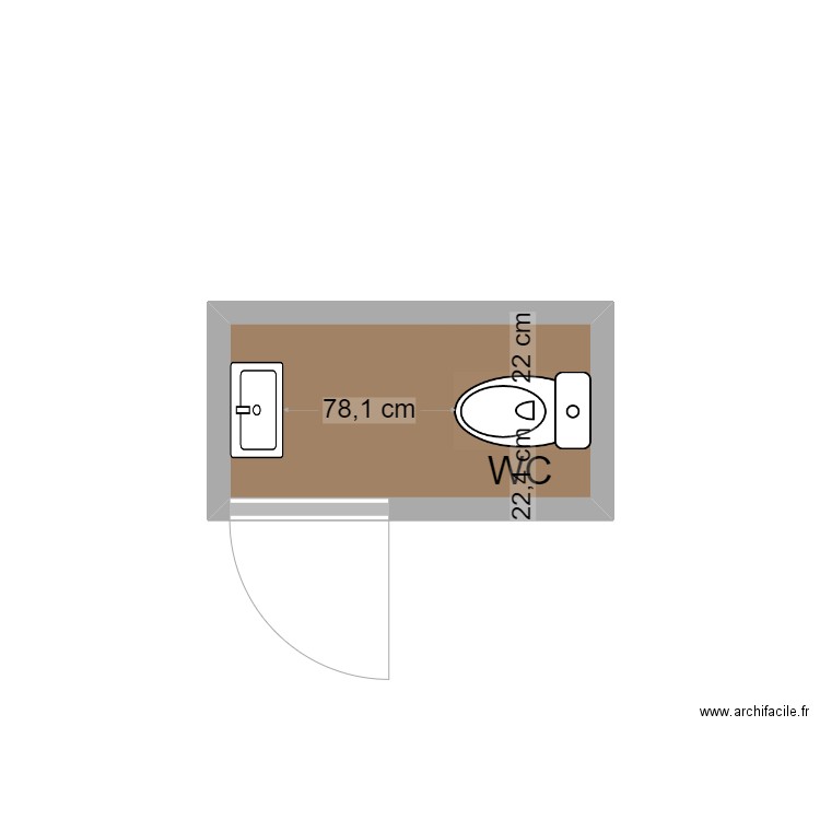 WC étage. Plan de 1 pièce et 1 m2