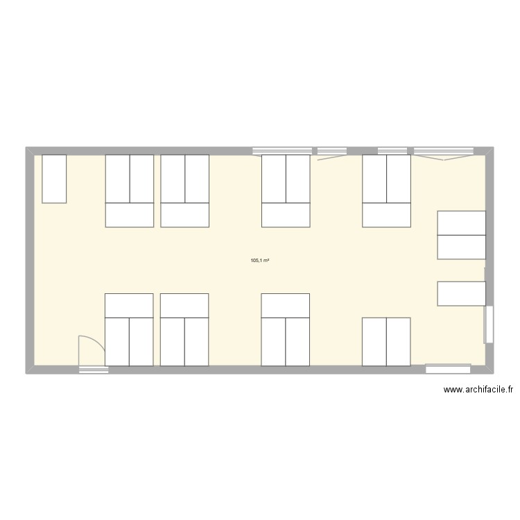 classe. Plan de 1 pièce et 105 m2