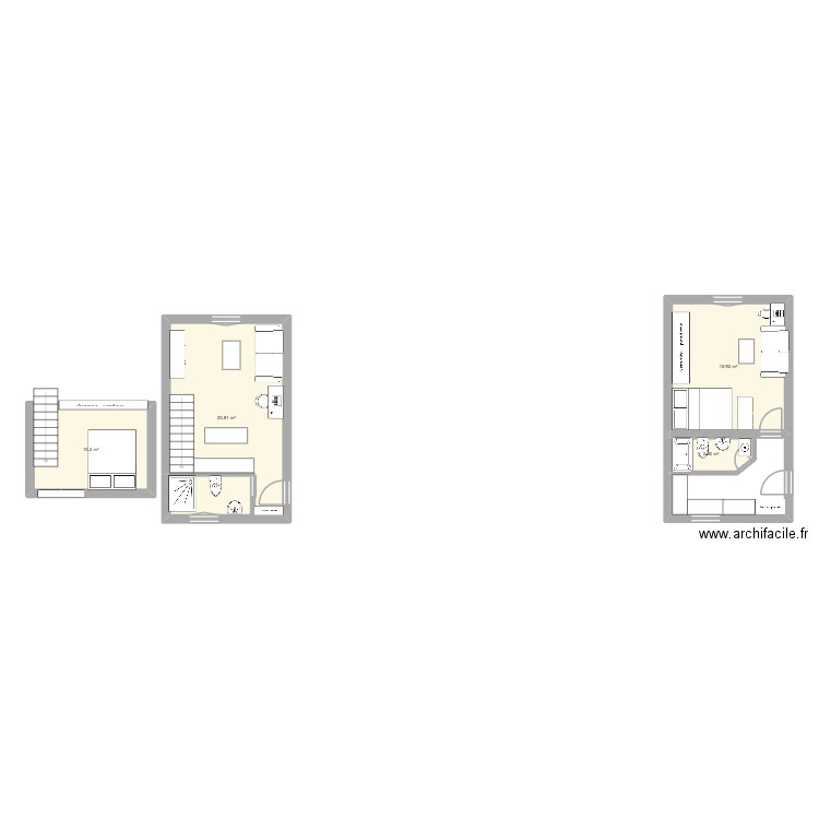 appart 1. Plan de 4 pièces et 53 m2