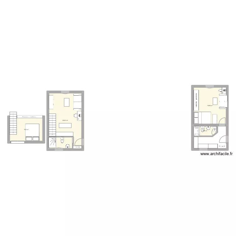 appart 1. Plan de 4 pièces et 53 m²
