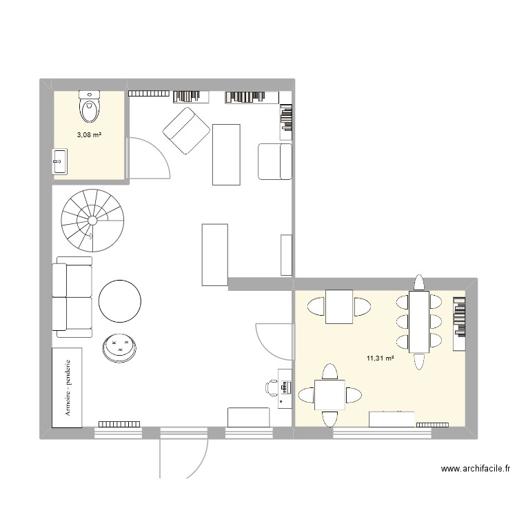 rdc. Plan de 2 pièces et 14 m2