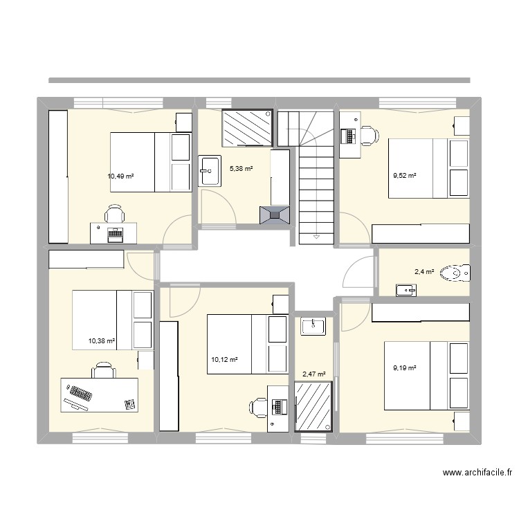 Etage Rozé. Plan de 8 pièces et 60 m2