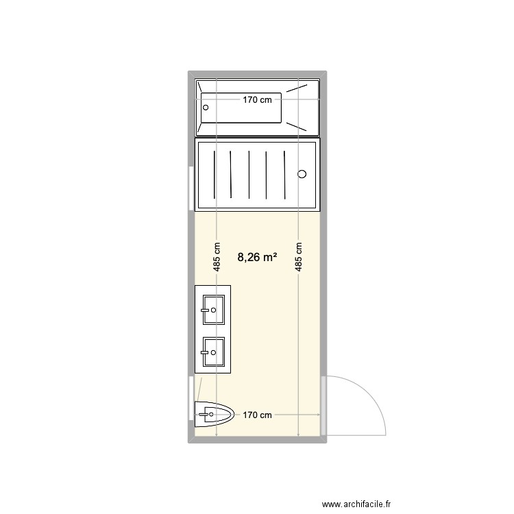 SDB MOLINIERE. Plan de 1 pièce et 8 m2