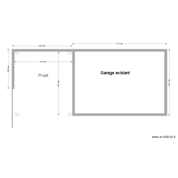surface garage. Plan de 1 pièce et 37 m2