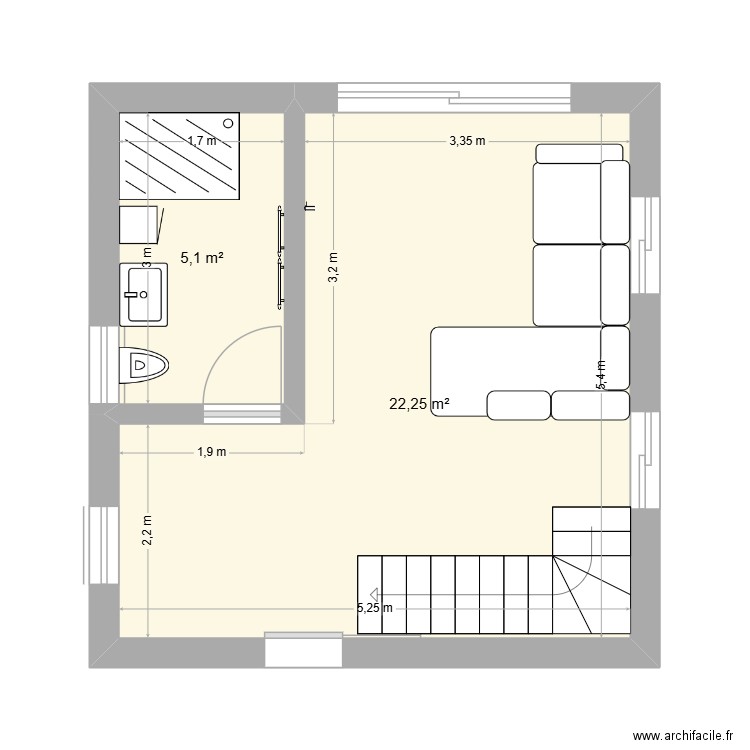 EXTENSION ROMAIN. Plan de 2 pièces et 27 m2