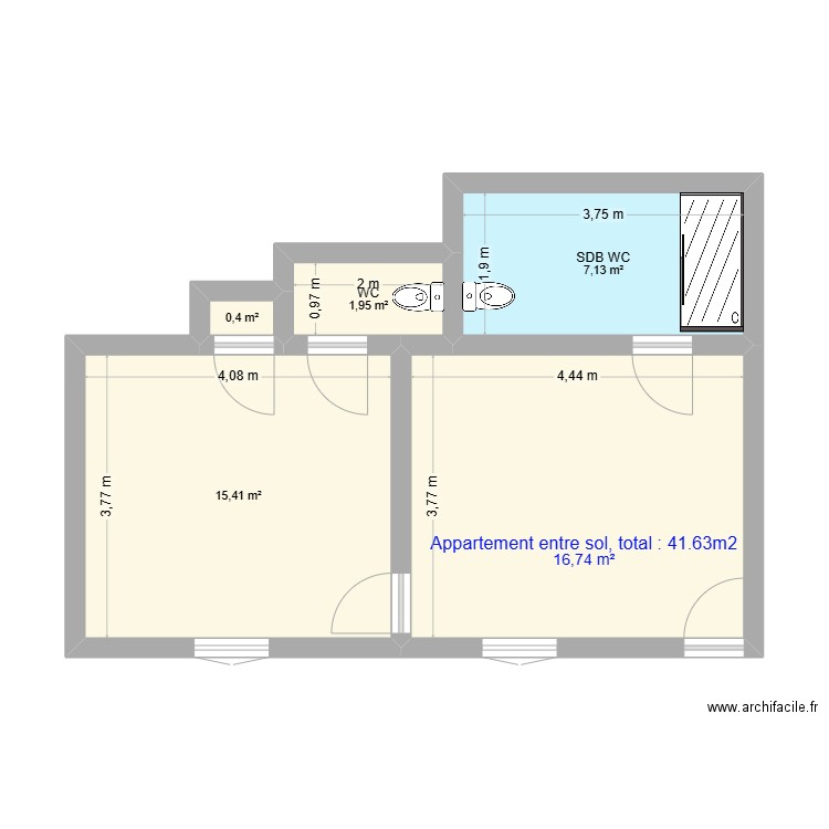 Entre sol Agen. Plan de 5 pièces et 42 m2