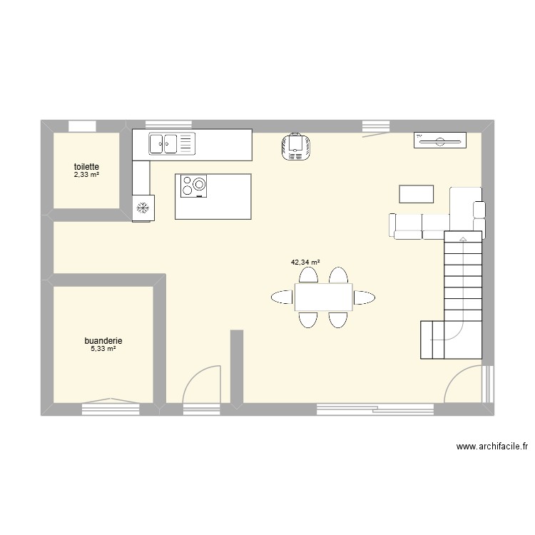 SALON. Plan de 3 pièces et 50 m2