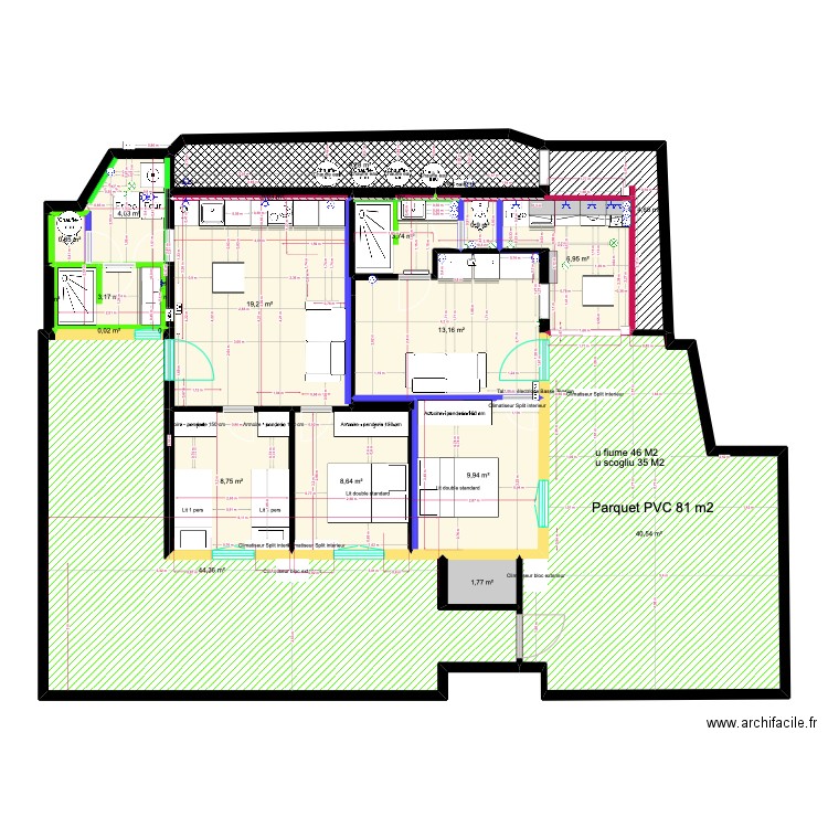 rdc gîtes sdb cafucciu. Plan de 23 pièces et 180 m2