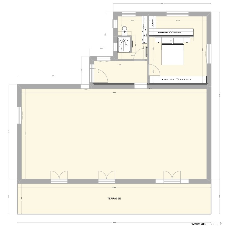 Agrandissement  - Version 40m² - avec mur intérieur - V9. Plan de 6 pièces et 149 m2