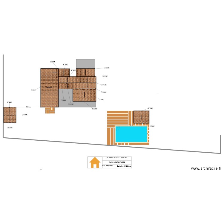 Plan de masse + toitures piscine + abri vélos. Plan de 0 pièce et 0 m2