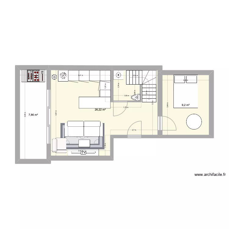 Apt. Plan de 3  et 43 m²