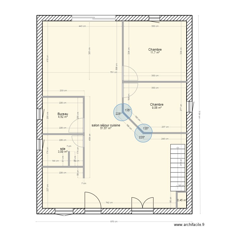 plan Evelyne. Plan de 6 pièces et 81 m2