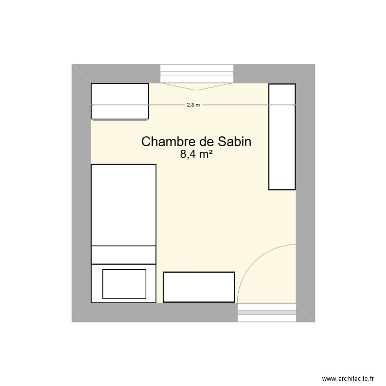 Chambre Sabin. Plan de 1 pièce et 8 m2