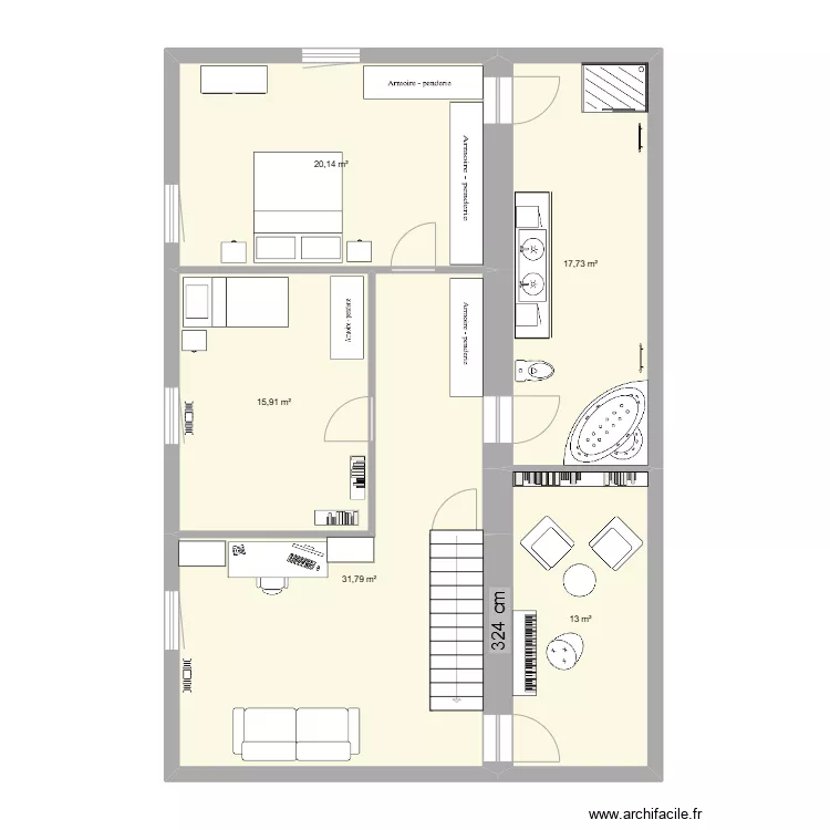 ETAGE Escalier conserv&eacute; + espace lumineux. Plan de 