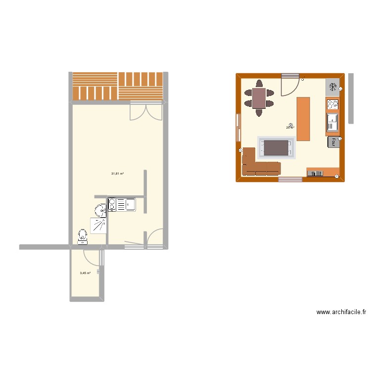 plan pour  la famille fontu. Plan de 3 pièces et 60 m2