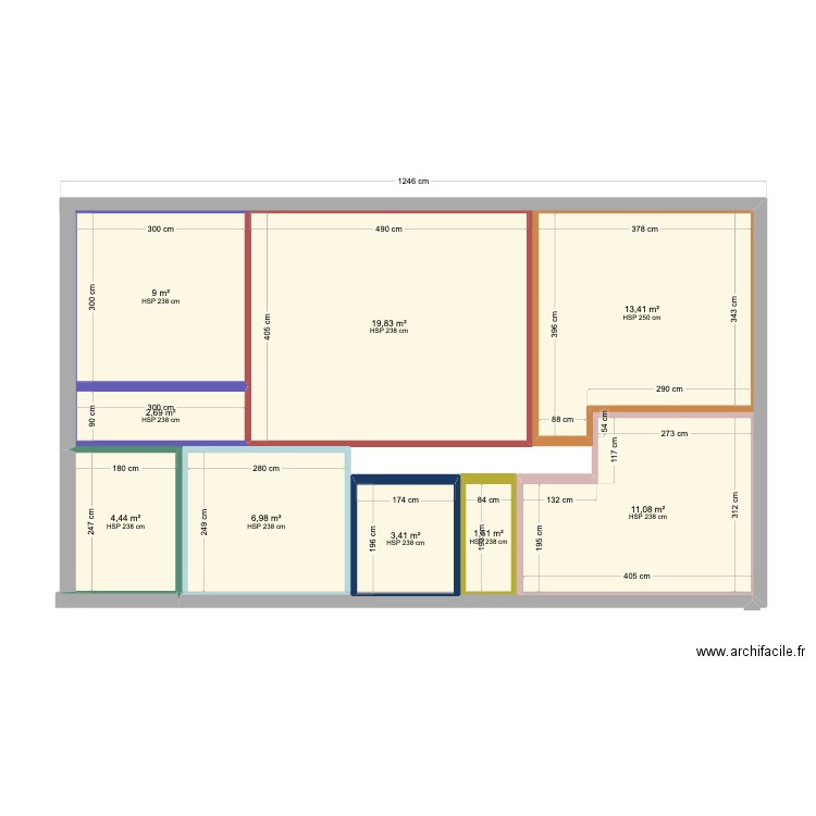 Blonville. Plan de 9 pièces et 72 m2