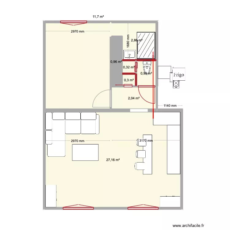 gab (apr&egrave;s 2). Plan de 8  et 46 m²
