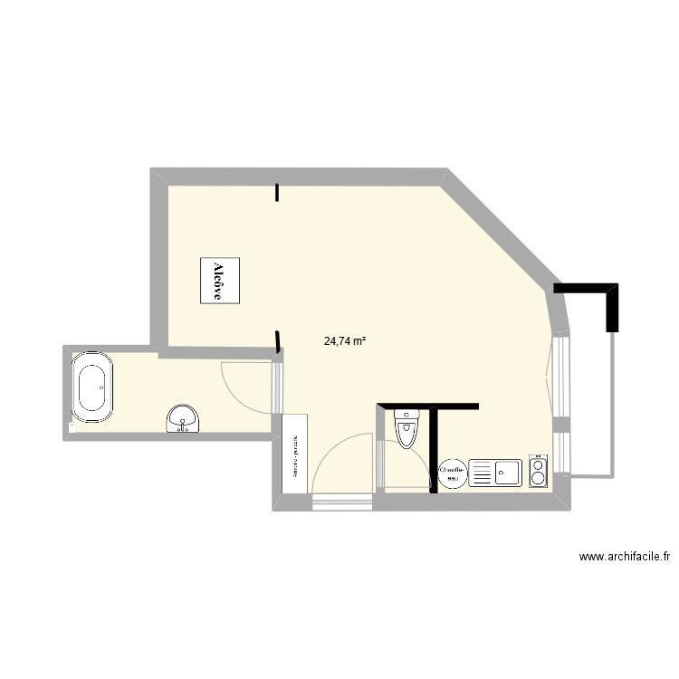 Studio. Plan de 1 pièce et 25 m2