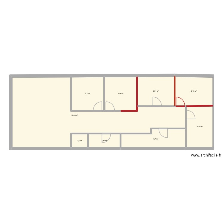 Projection 5ch. Plan de 9 pièces et 116 m2