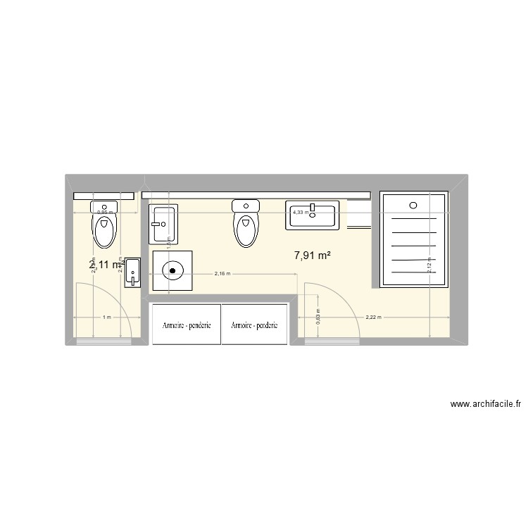 salle de bain 2. Plan de 2 pièces et 10 m2