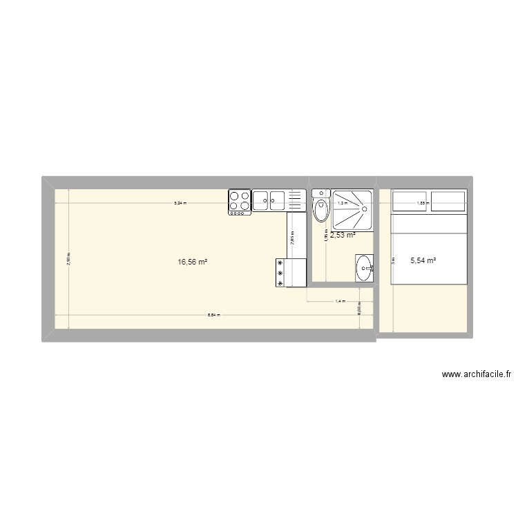 MH1. Plan de 3 pièces et 25 m2