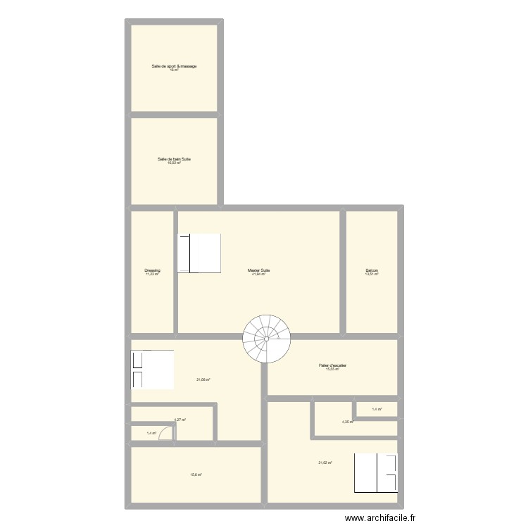 Maison cactus 1e étage. Plan de 13 pièces et 183 m2