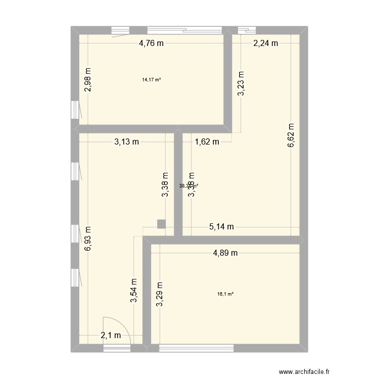 respl. Plan de 3 pièces et 69 m2