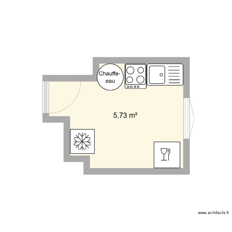 cuisine Deliry. Plan de 1 pièce et 6 m2