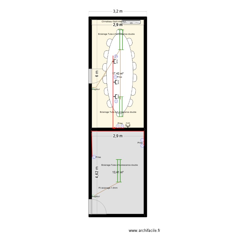 Plan salle de réunion et Pause café. Plan de 2 pièces et 31 m2
