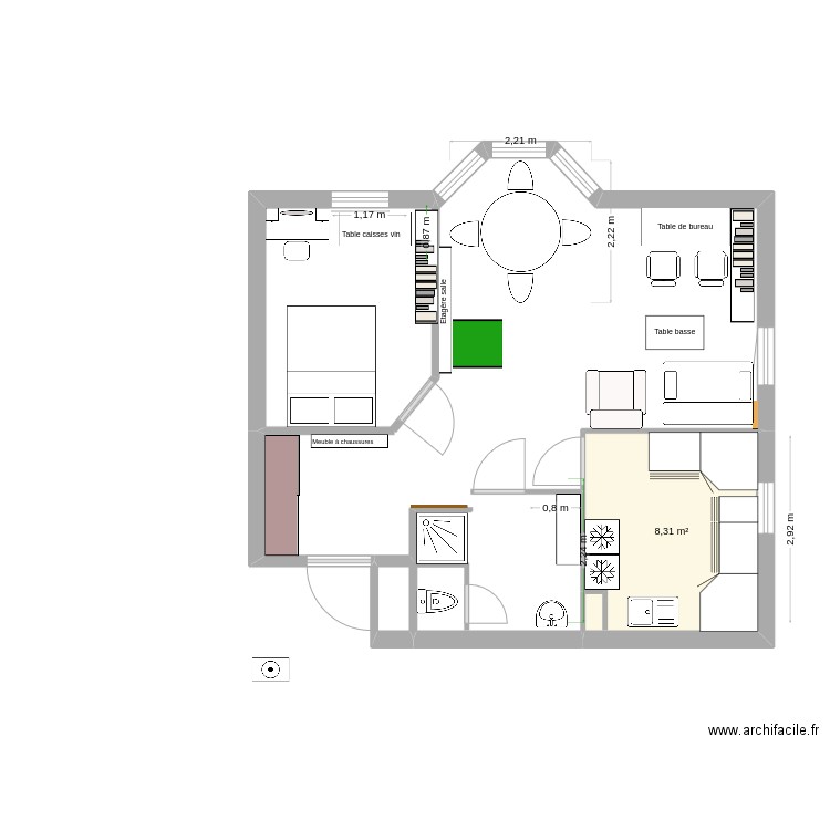 Haie Vignée 9. Plan de 1 pièce et 8 m2