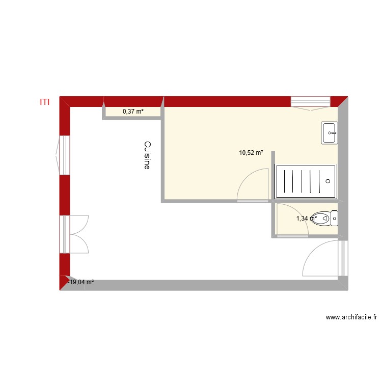 Lespine T2 RDC. Plan de 4 pièces et 12 m2