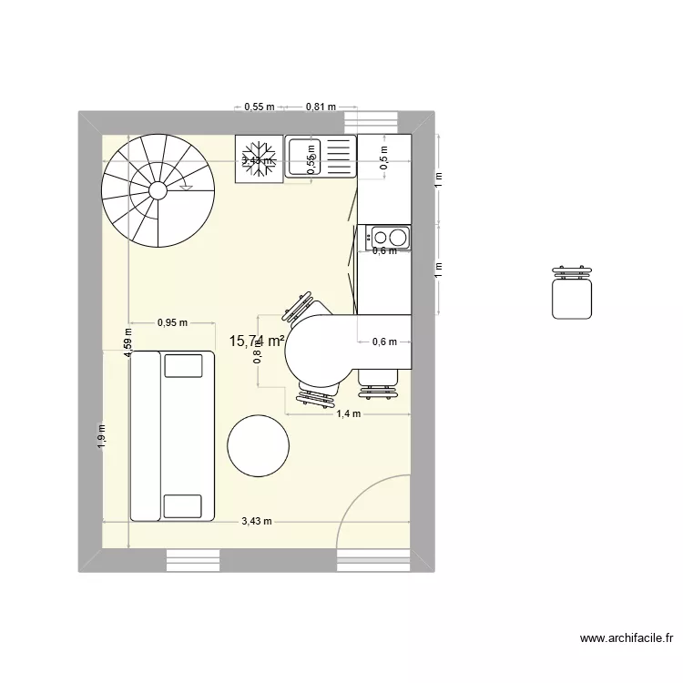 GRANGE. Plan de 1  et 16 m²