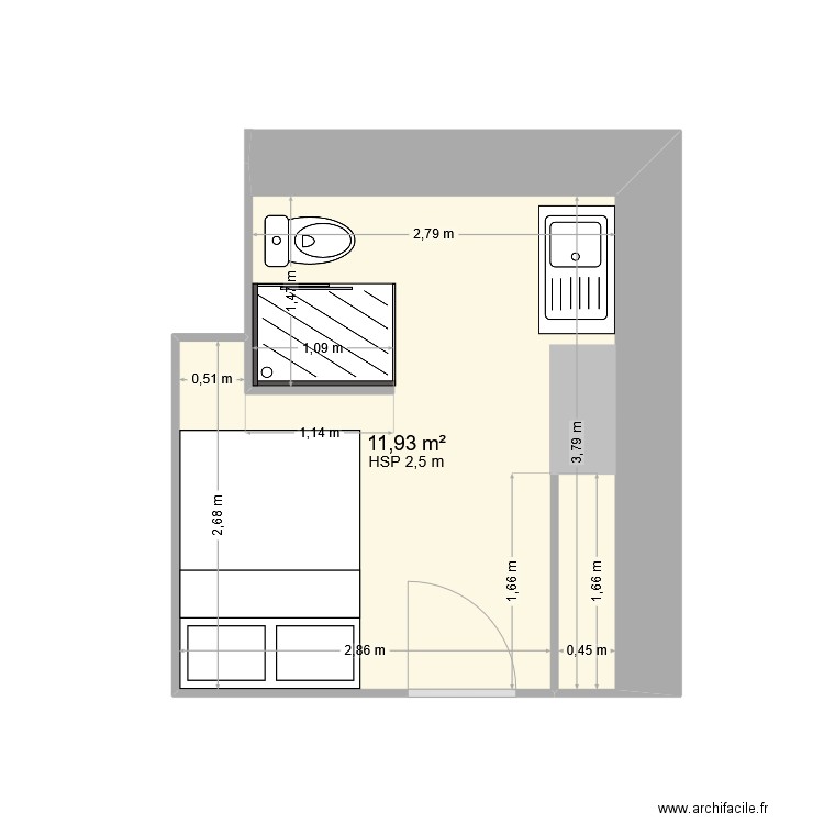 Grenier Condé v1. Plan de 1 pièce et 12 m2
