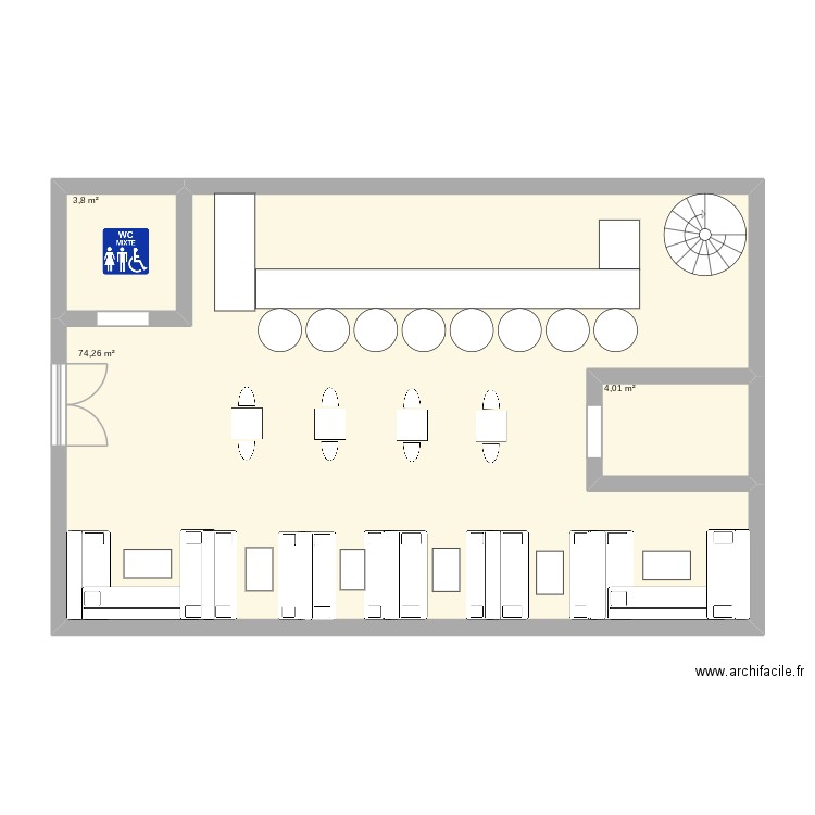 plan resto. Plan de 3 pièces et 82 m2