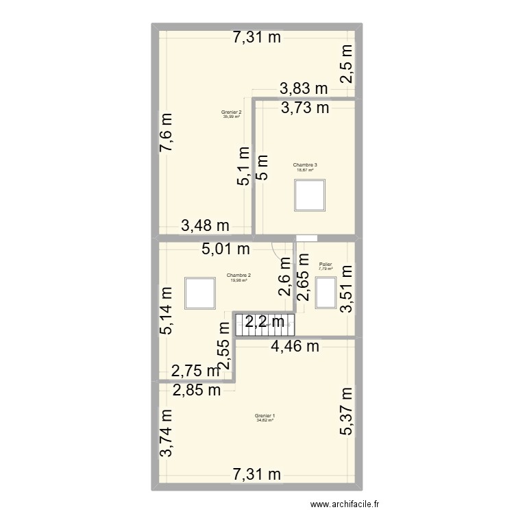 COMBLE officieux. Plan de 6 pièces et 119 m2