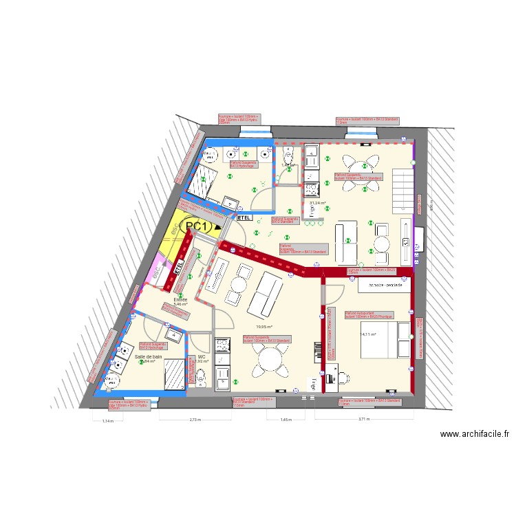 Liebault v4. Plan de 7 pièces et 81 m2