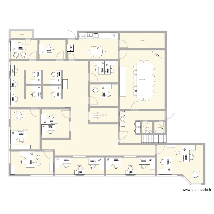 Bureaux CQRHT. Plan de 20 pièces et 227 m2