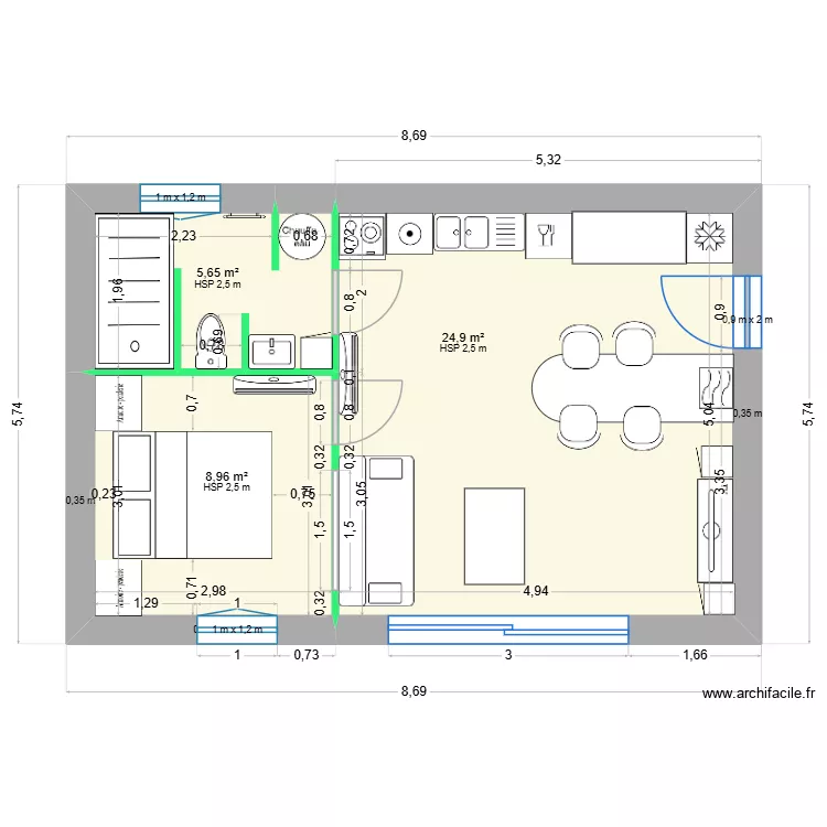 T2 - LA CADIERE - cloison intérieure modifie avec mob ind 3. Plan de T2 - LA CADIERE - cloison intérieure modifie avec mob ind 3. Plan de